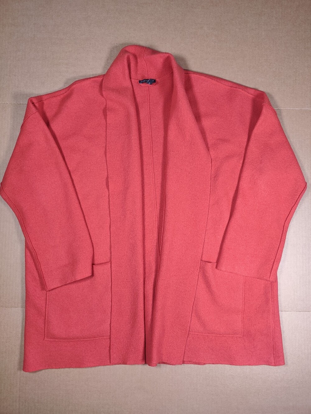 Eileen Fisher 100% Boiled Wool Orange Open Front Oversized Cardigan Size M